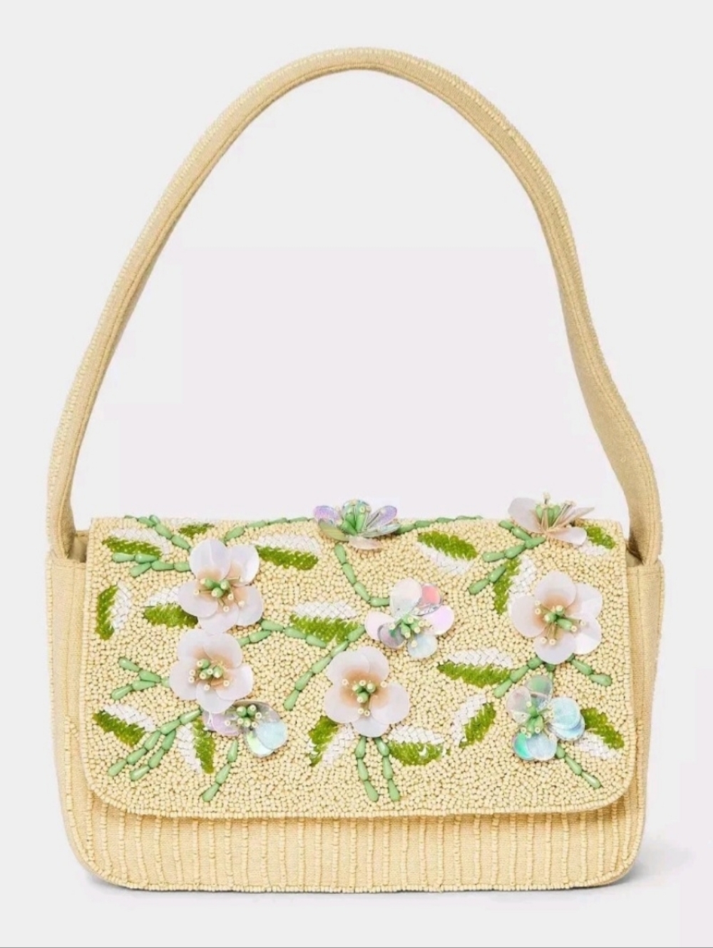 Floral Embellished Beaded Flap Shoulder Bag - A New Day Yellow